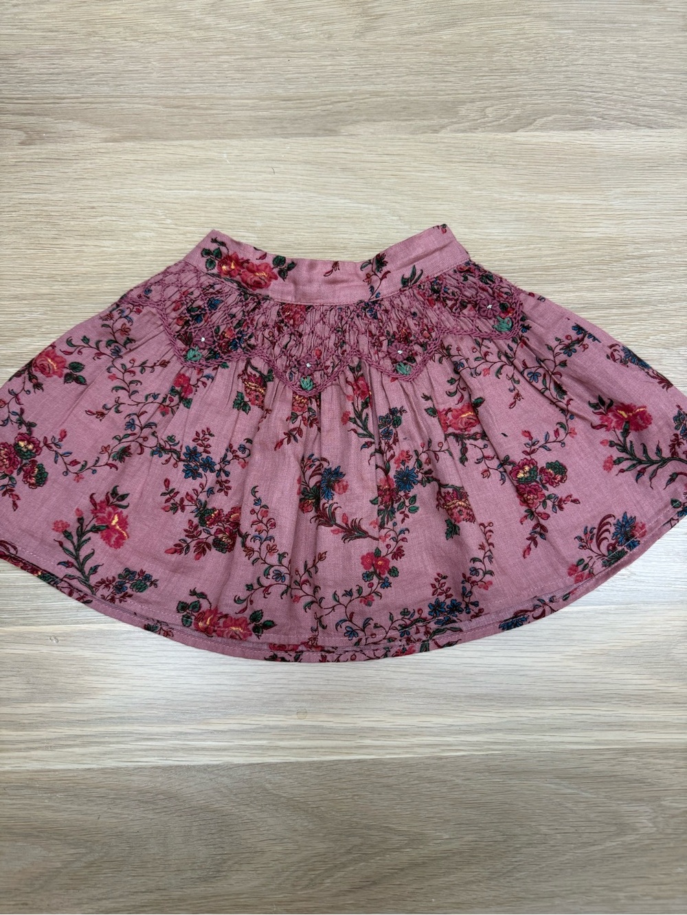 Emile et Ida Rose Pink Floral Smocked Skirt